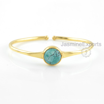 Turquoise Gemstone Bangle, 18k Gold Tibetan Turquoise Bangles Jewelry For Women
